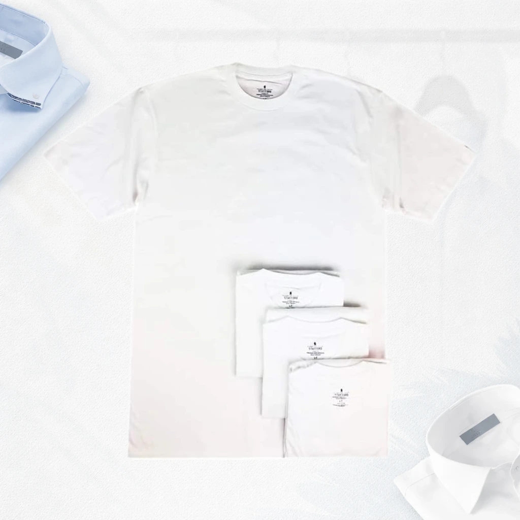 Stafford Men’s Tall/Extra Tall 100% Heavy Weight Cotton Crew Neck Undershirt, White, Short Sleeve, 4 Pack